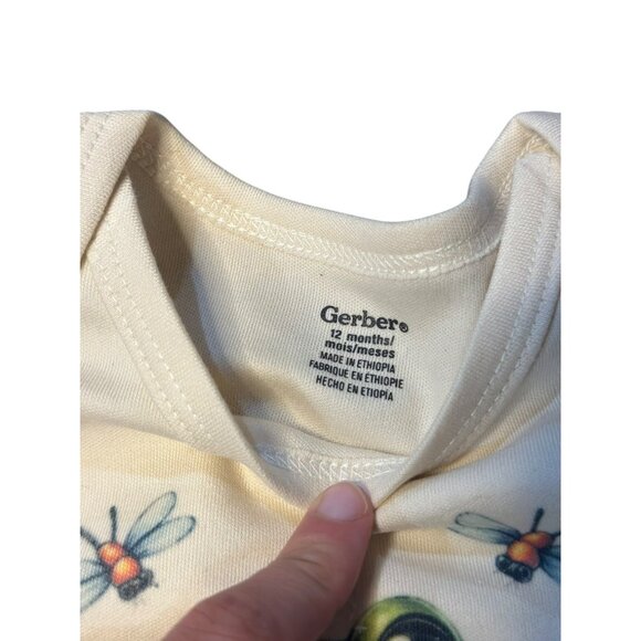Gerber Baby Bodysuit 12M Snapsuit Short Sleeve with Frog & Dragonflies Print 16" - Picture 6 of 7